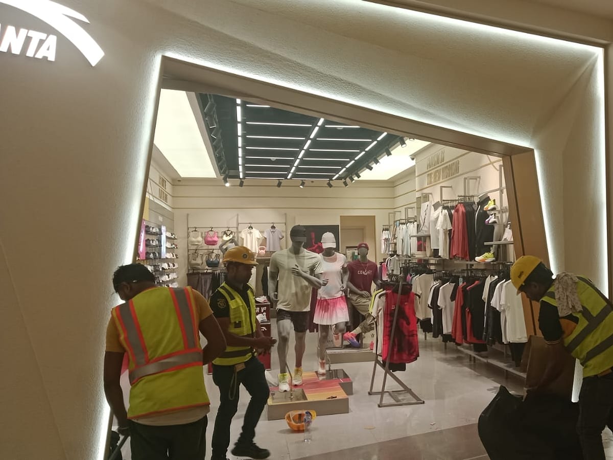 ANTA Deira City Centre storefront during documented finishing works