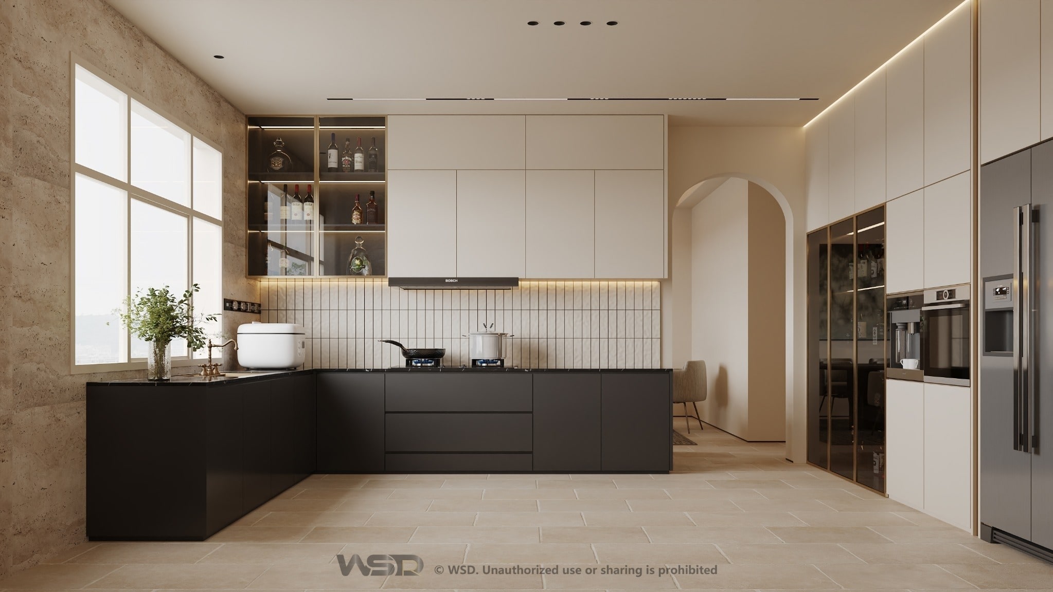 Shahama Private Villa kitchen design visualisation with coordinated fitted cabinetry