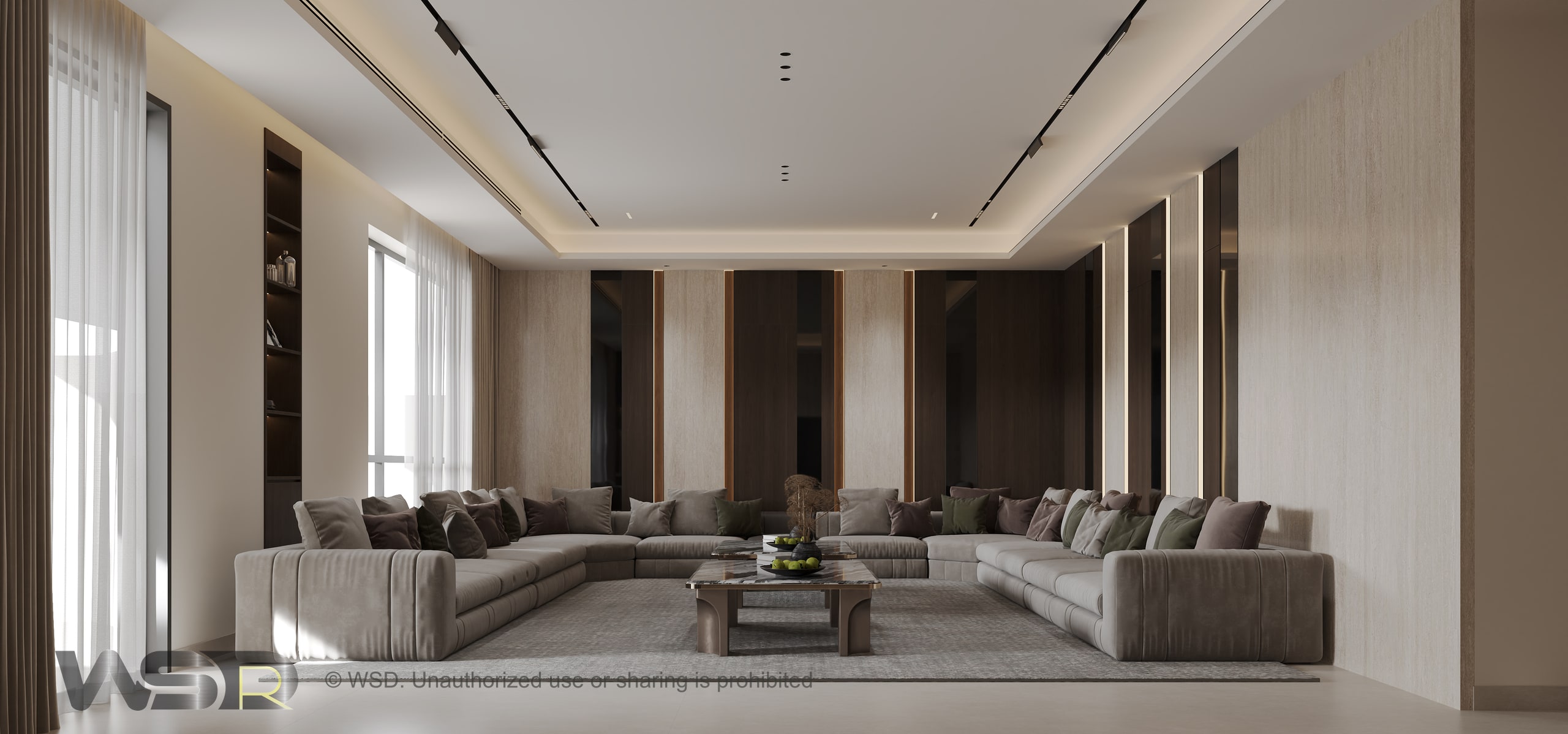 Shamkha Private Villa majlis design with coordinated seating and fitted wall panels